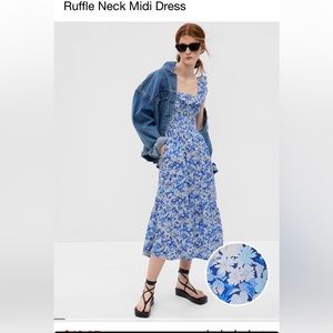 Gap ruffle neck midi dress, new without tags, blue floral dress